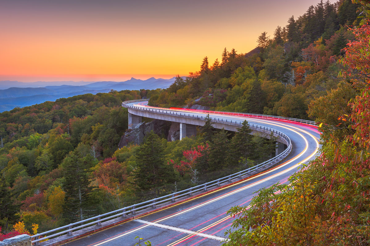 Linn Cove Viaduct on the Blue Ridge Parkway at sunset