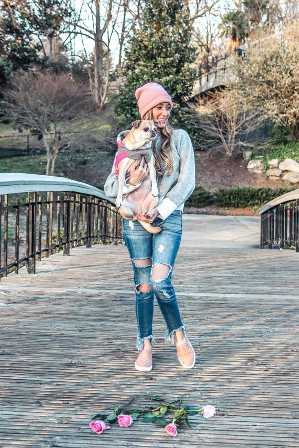 Sam with dog at Pullen Park Raleigh.